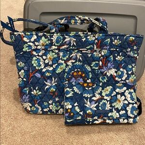 🌸 Vera Bradley Satchel & Wallet SET  EUC teal green floral pattern